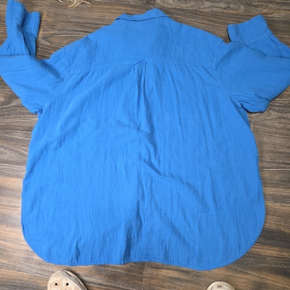 Lane Bryant Crinkled 100% Cotton Gauze Button-Down Beach Shirt Size 22/24 Blue - Picture 9 of 9
